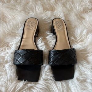 Vince Camuto Black Woven Leather Mules Size 7.5